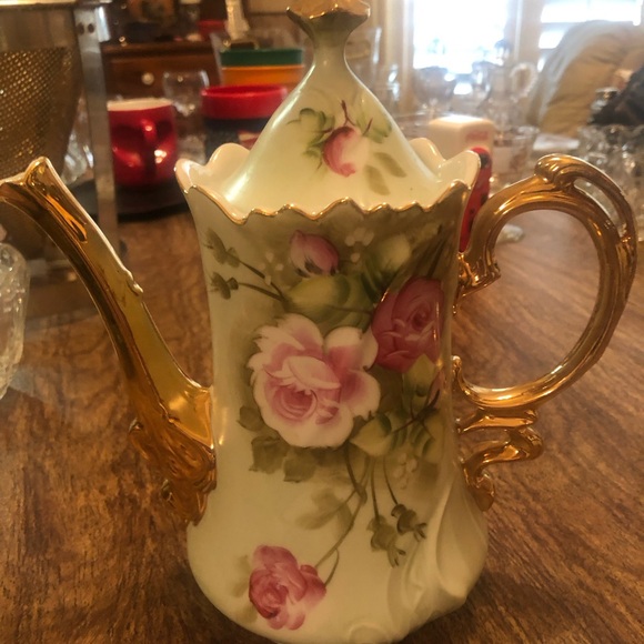 Vintage Lefton Green Heritage Pink Roses 3065 Coffee Tea Pot Japan Hand Painted - Picture 1 of 9